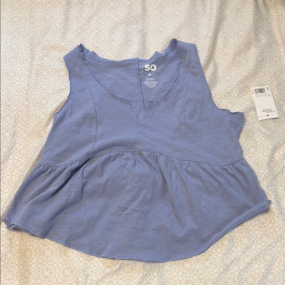 SO Sky Blue Peplum Sleeveless Top